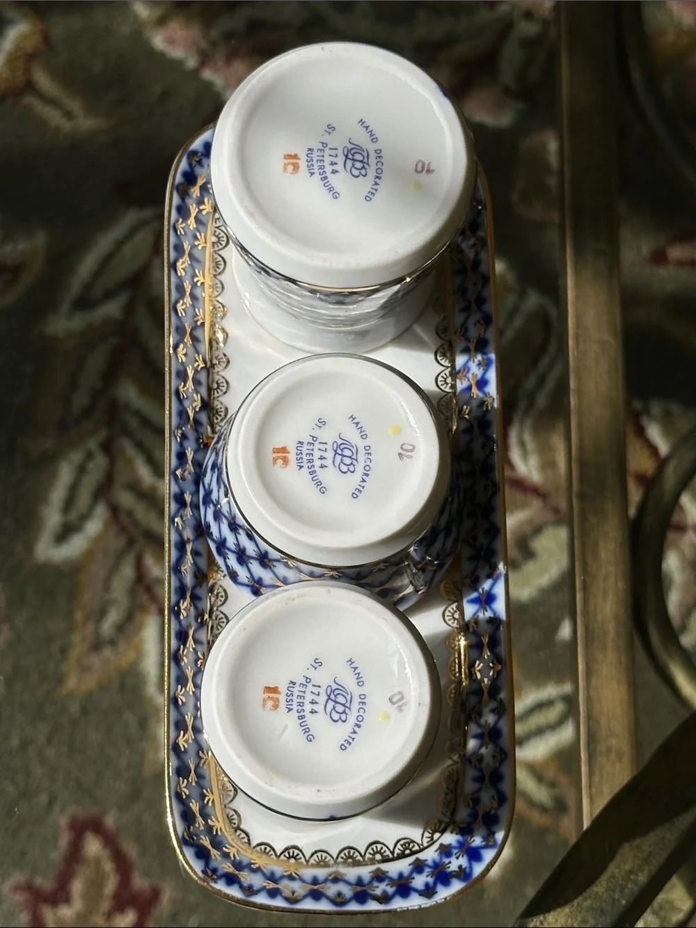 LOMONOSOV PORCELAIN SET, 4USSR, ST, ST. PETERSBURG Blue and White